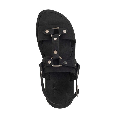 Lyra - Riveted Comfort Leather Sandal | Black Nubuck - Picture 3 of 5