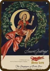 1949 MILLER BEER & CHRISTMAS WREATH Moon Vntg-Look DECORATIVE REPLICA METAL SIGN