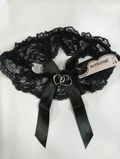 Black Lace Garter - Silver Double Heart Charm - Wedding Bridal