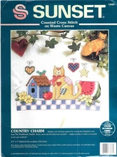 Sunset~ Country Charm Counted Cross Stitch on Waste Canvas~ Kit 13585 Cat Bird