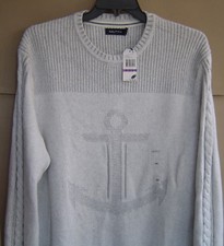 NWT 148 NAUTICA Mens XXL INTARSIA KNIT ANCHOR SWEATER Marshmallow S73575