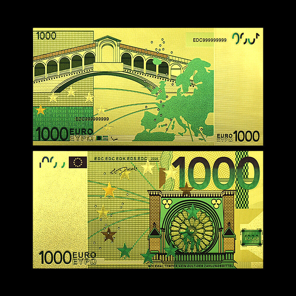 1 Schein 1000 Euro Gold Plated mit Farbe, Souvenier | eBay.de