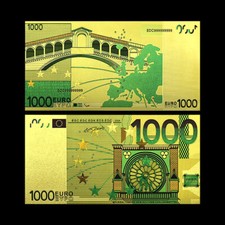 1 Schein 1000 Euro  Gold Plated mit  Farbe, Souvenier