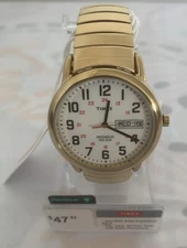 Timex T20471, Easy Reader, Men's, Goldtone Expansion, Indiglo, Day/Date, NEW