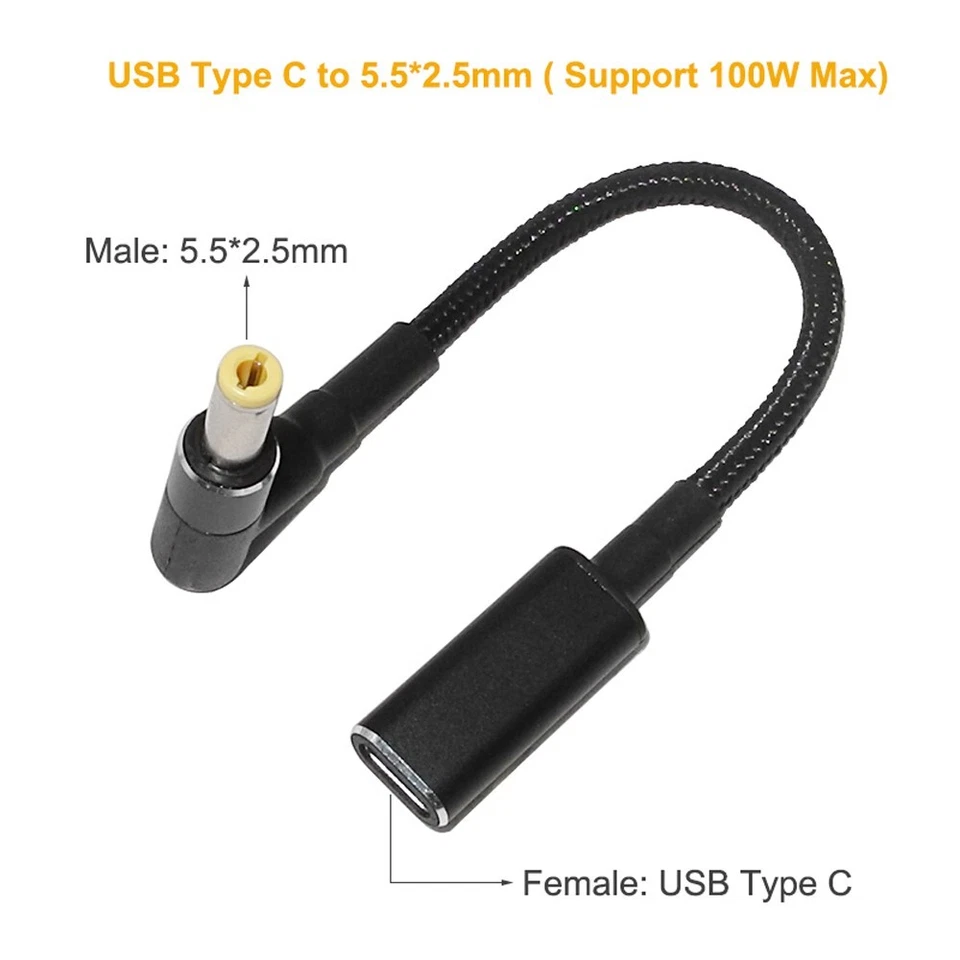 100W USB Type C Female to 5.5*2.5mm PD Charger Power Cable for Asus Acer Lenovo - Image 2 of 4