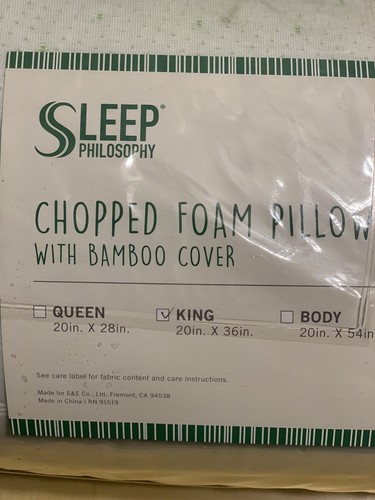 BAMBOO Memory Foam Cooling Pillow Hypoallergenic SLEEP PHILOSOPHY Washable King - Picture 3 of 7