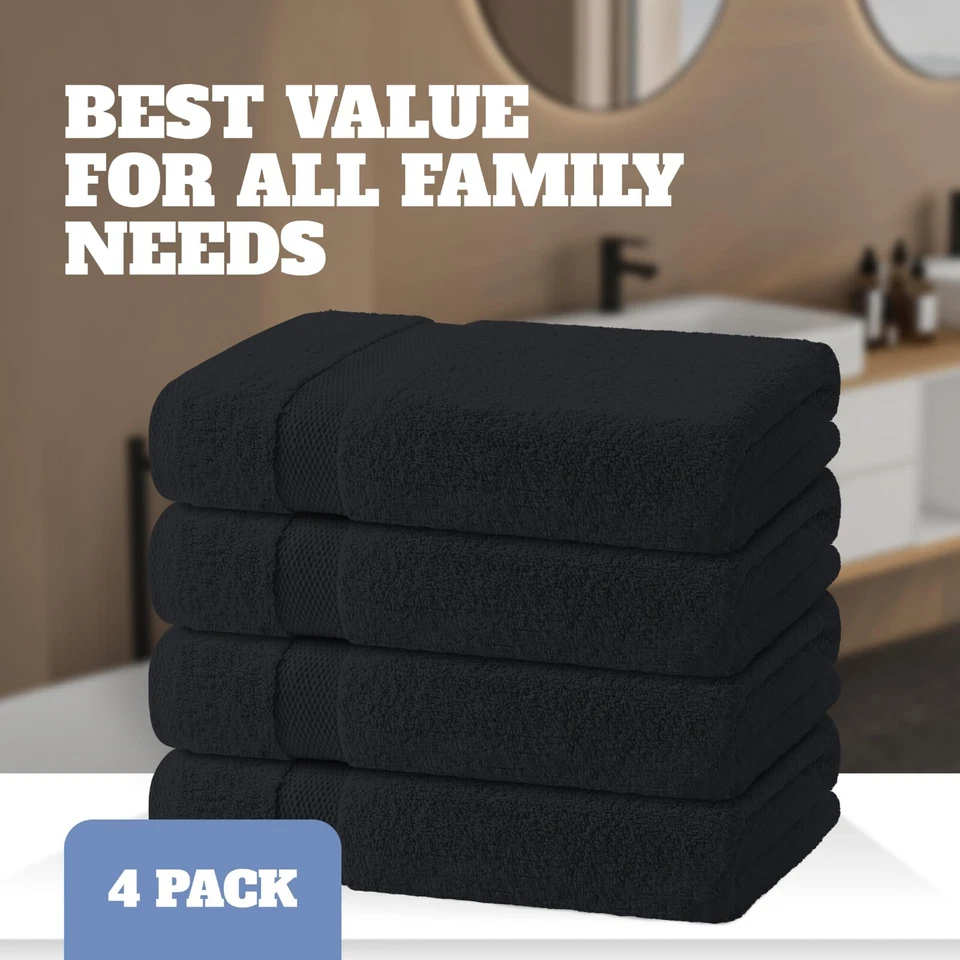 Toalhas de banho 27x54 algodão preto super absorvente banheiro, spa, hotel, academia 4/pk - Imagem 3 de 4