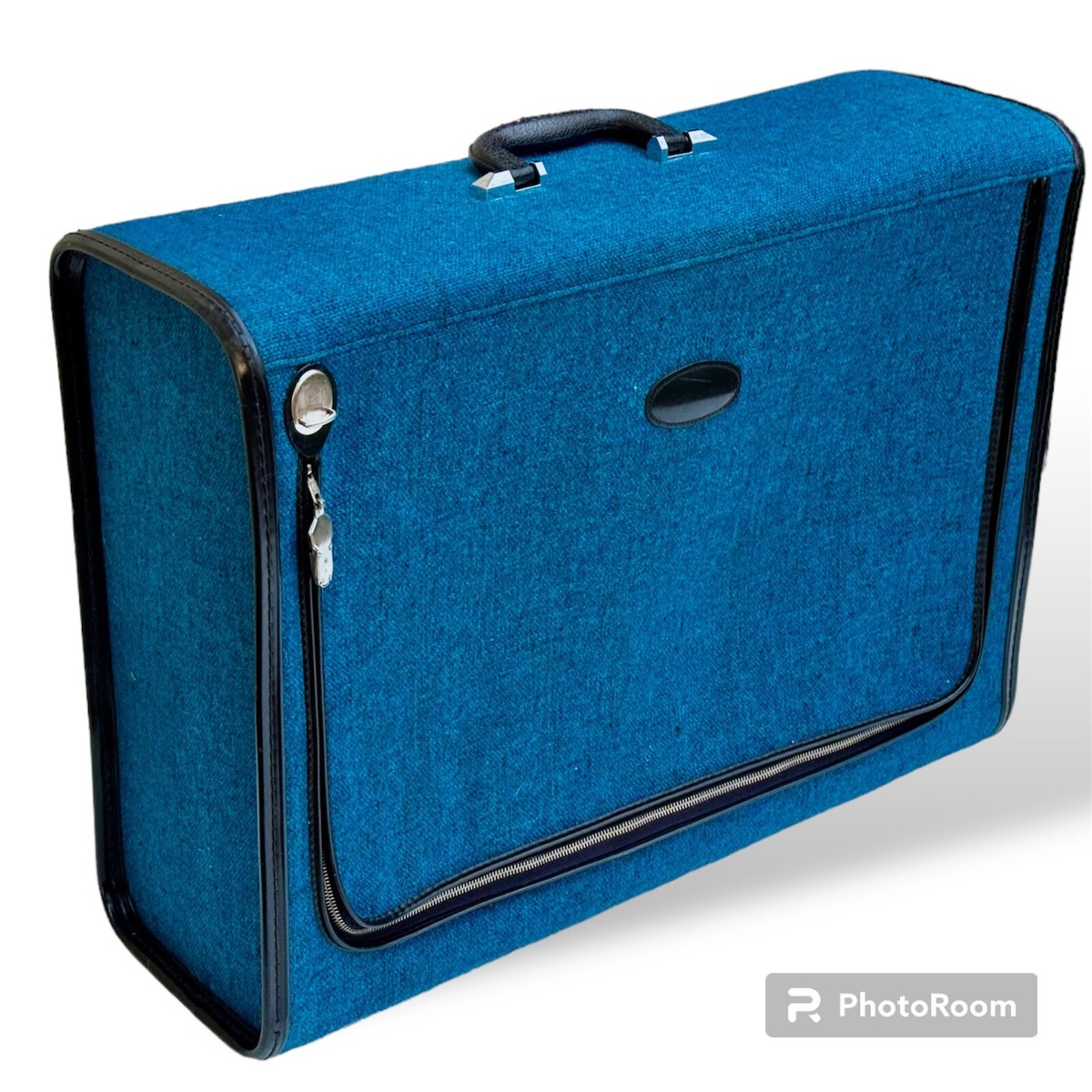Vintage Skyway Luggage Plaid Tweed Blue Lock from 70's Suitcase 26