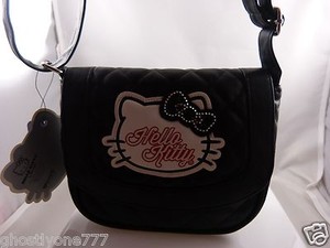 Hello-Kitty-purse-black-and-white-bling-bow-vinyl-Sanrio-cute-vinyl