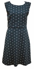 LOFT 2 Dress Fir Flare Retro Print Turquoise Black Floral Jacquard Knit A Line