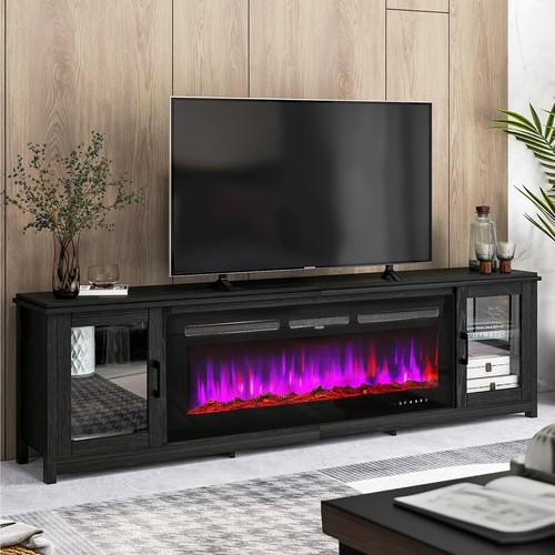 TV Stand w/50" Fireplace,80"TV Console w/Adjustable Shelf & Glass Door Up to 90" - Picture 2 of 6