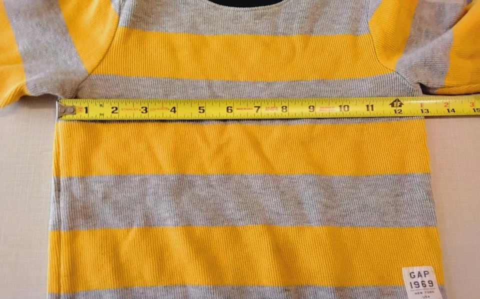 Baby Gap Stripe Ribbed Crew Pullover Boys 4 Years Yellow Gray Sweatshirt Cotton - Image 4 of 4