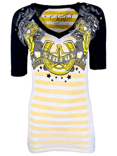 Sinful By Affliction Women's T-shirt OK Corral Biker Tattoo - 第 2/9 張圖片