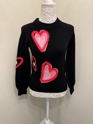 Kate Spade DAMENPULLOVER SCHWARZ ÜBERLAPPENDE HERZEN XS NEU MIT ETIKETT