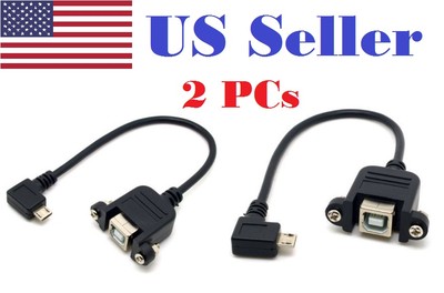 2PCs 90 Degree Left Angled Micro USB 5pin Male to USB B Female Panel Mount Cable