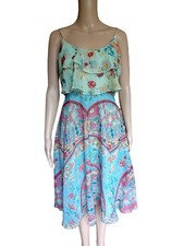 Hemant Nandita Womens Sleeveless Multicolor Midi Aline Dress Tasseles Size XXS