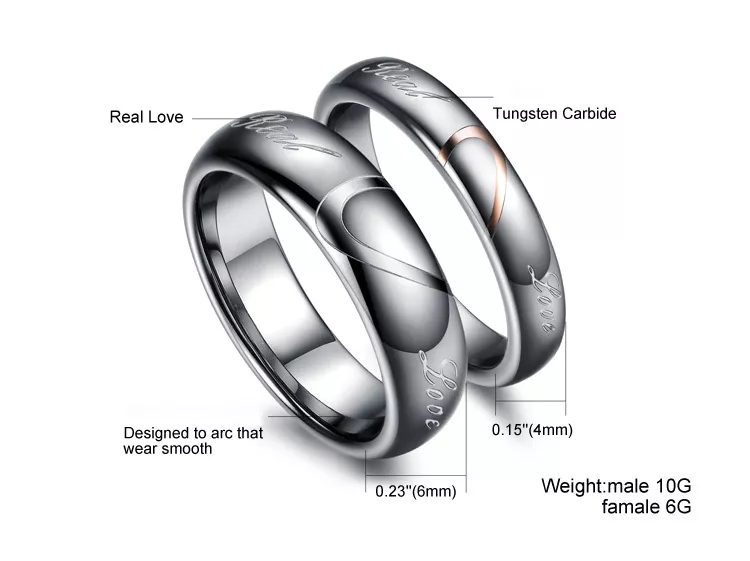 Tungsten Carbide Women or Mens Wedding Engagement Ring Band Set