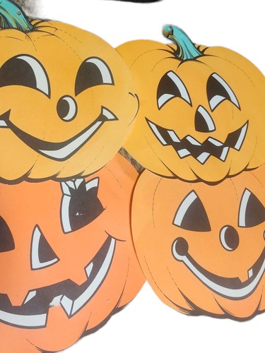 4 Vintage Halloween Diecuts Cutouts Beistle Company Jack O Lanterns 11.5" USA - Picture 2 of 12