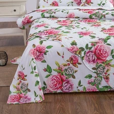 DaDa Bedding Romantic Roses Garden Spring Pink Floral Fitted & Flat BedSheet Set