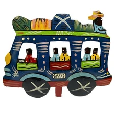Vintage Handmade Tap Tap Bus Scrap Metal Wall Decor Haitian Folk Art 7.25"x5.5"