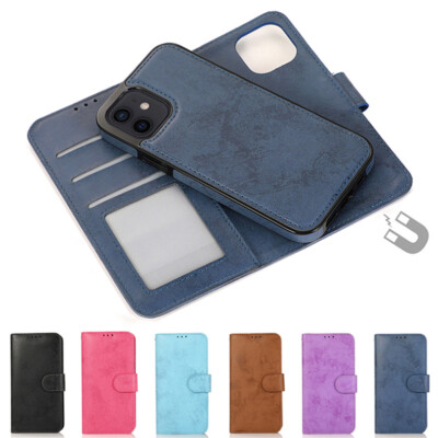 Removable Wallet Case Leather Flip Cover for iPhone 16e/15/14/13/12/11 XR SE 8