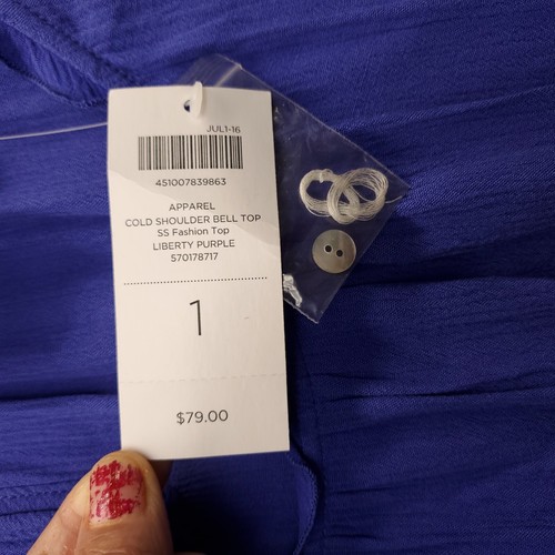 Chico's Blouse Top Womens Medium Blue Pleated Cold Shoulder Bell Sleeve Pullover - Picture 5 of 13