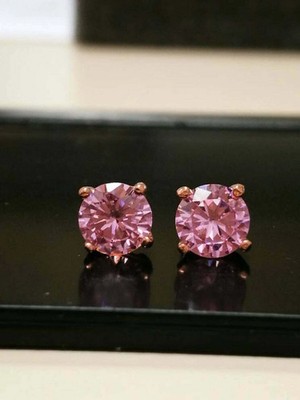 2Ct Round Lab Created Pink Diamond Solitaire Stud Earrings 14K Rose Gold Plated