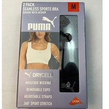 Puma Womens 2 Pack Seamless Square Neck Sports Bra DryCell Black Grey Medium