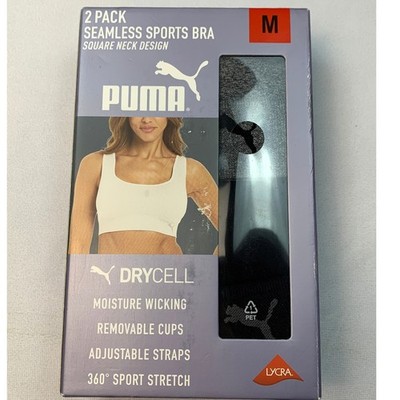 Puma Womens 2 Pack Seamless Square Neck Sports Bra DryCell Black Grey Medium