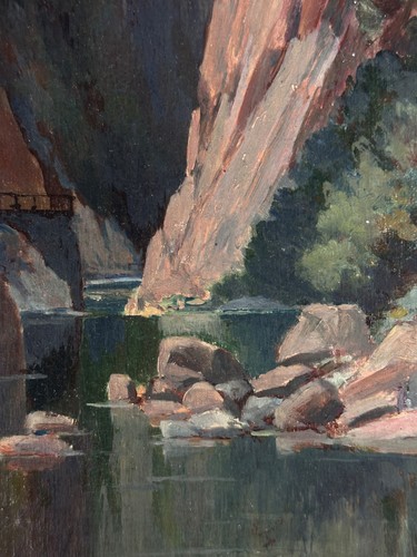 Tableau ancien Montagne Pyrénées AMÉLIE les BAINS les gorges de Mondony 1936
