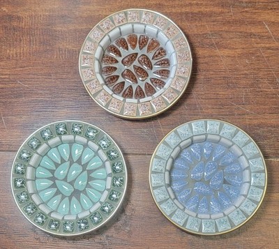 3 Vintage Modern Art Mosaic Coasters Japan MCM Atomic Style Tiles Boho Decor