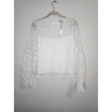 BB Dakota Blouse Women XS White Coquette Lace Sheer Festival Fairy Ethereal Fem