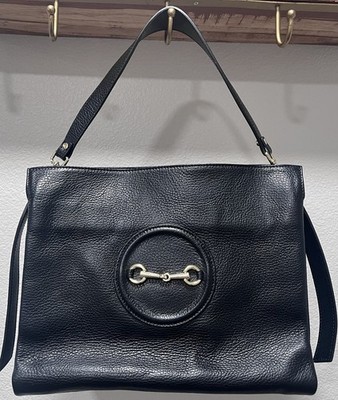 Borse in Pelle Pebbled Leather Shoulder Bag Black w/Gold Horsebit Hardware Italy
