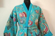 Indische handgefertigte Kantha Quilt Kimono Morgenmantel Blumenmuster...