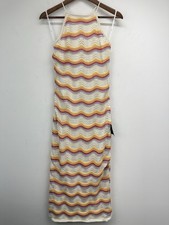 Lulus size Small Women’s Ivory Striped Crochet Lace-Up Halter Midi Dress NWT