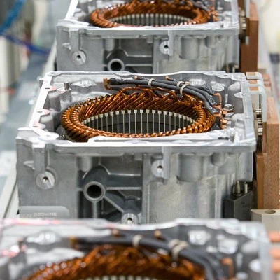 Electric car motors on a factory production line