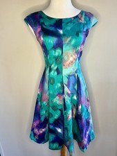 Eliza J Teal and Purple Floral Tie Dye Midi Dress