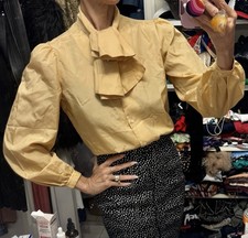 De Colección Blusa Blusa Blusa Blusa Top Blusa Blusa Top Manga Abullonada Bufanda Ascot Dorado Beige Años 80 S
