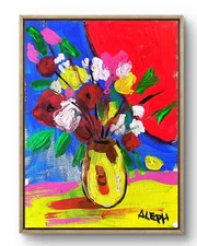 Original Art Yellow Flowers 14x11 Colorful Modern Art Acrylic Painting on Canvas
