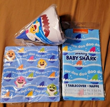 new pinkfong BABY SHARK BIRTHDAY PARTY SUPPLIES LOT hats napkins tablecloth