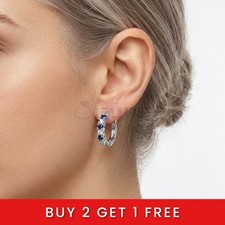 925 Sterling Silver Blue Sapphire Cubic Zirconia Hoop Earrings