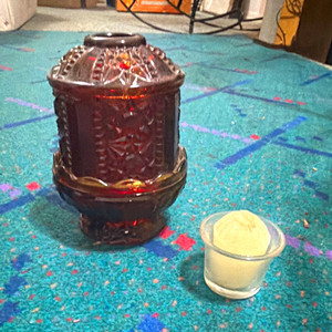Unmarked Amber Glass Candle Holder Decorative Votive Holder