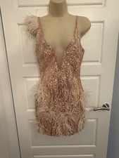 Blush Pink Sequin Feather Mini Dress – Size M