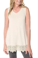 LOGO Layers by Lori Goldstein Women's Tank w Lace Hem Oatmeal