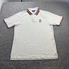 Psycho Bunny Polo Shirt Mens 8 XXL White 100 Pima Cotton Multi Color Trim Knit