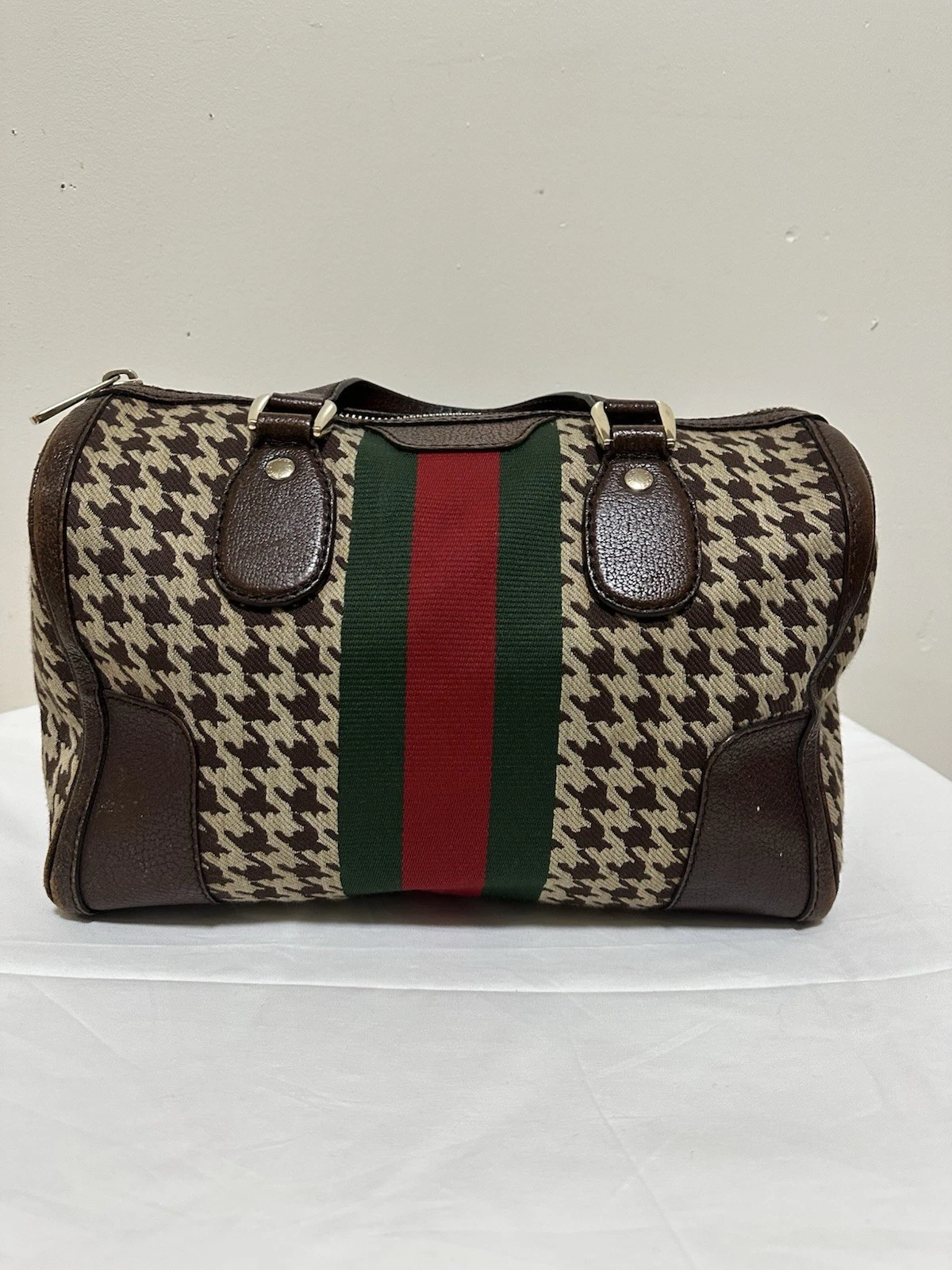 Borsa a mano Gucci Pied De Poule marrone e pied de poule
