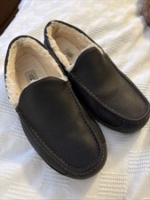 UGG Ascot Slippers Dark Spice Brown Leather Size 13 EEE Wide House Shoes Rod 