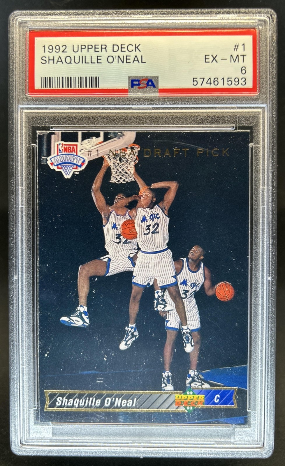 1992-93 Upper Deck Shaquille O'Neal Rookie SP RC #1 Magic PSA 6 view 1