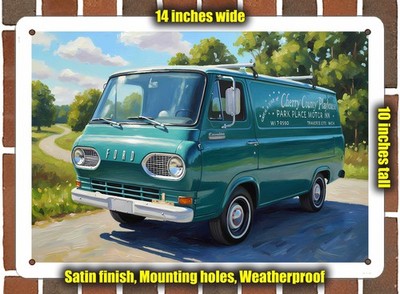 Metal Sign - 1966 Ford Econoline Van Oil Painting - 14x10