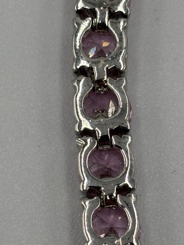 New- Silver Tone Pink Cubic Zirconia Tennis Bracelet. - Picture 6 of 11